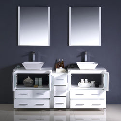 Fresca Torino 72" White Modern Double Sink Bathroom Vanity w/ Side Cabinet & Vessel Sinks - Luxe Bathroom Vanities