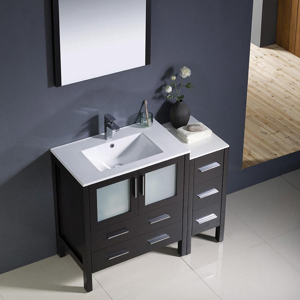 Fresca Torino 42" Espresso Modern Bathroom Vanity w/ Side Cabinet & Integrated Sink - Luxe Bathroom Vanities