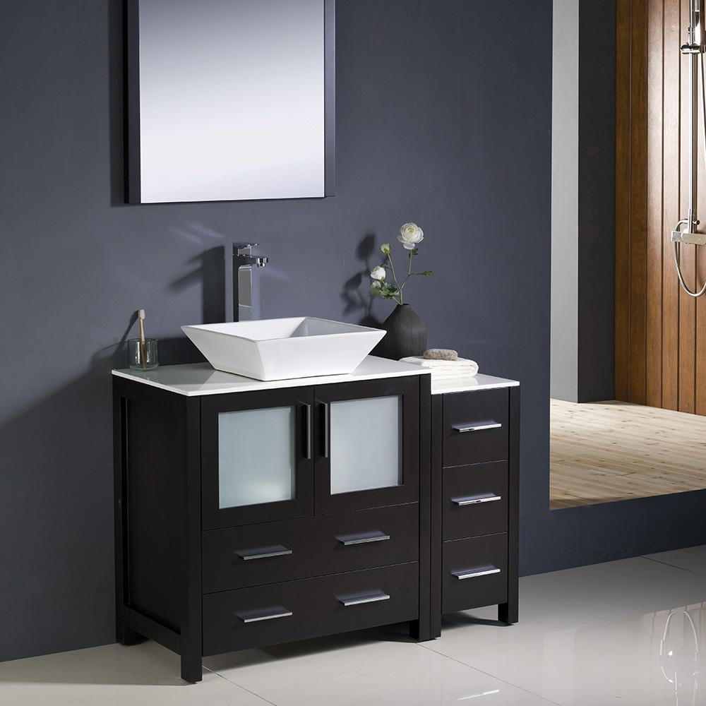 Fresca Torino 42" Espresso Modern Bathroom Vanity w/ Side Cabinet & Vessel Sink - Luxe Bathroom Vanities