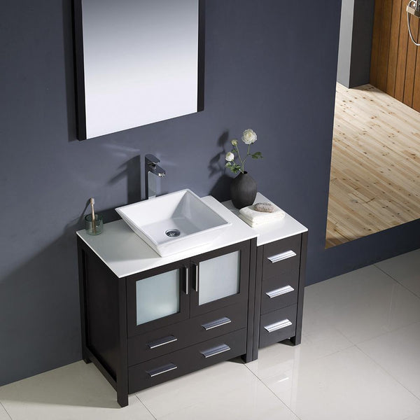Fresca Torino 42" Espresso Modern Bathroom Vanity w/ Side Cabinet & Vessel Sink - Luxe Bathroom Vanities
