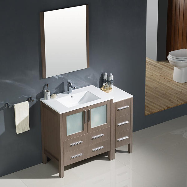 Fresca Torino 42" Gray Oak Modern Bathroom Vanity w/ Side Cabinet & Integrated Sink - Luxe Bathroom Vanities