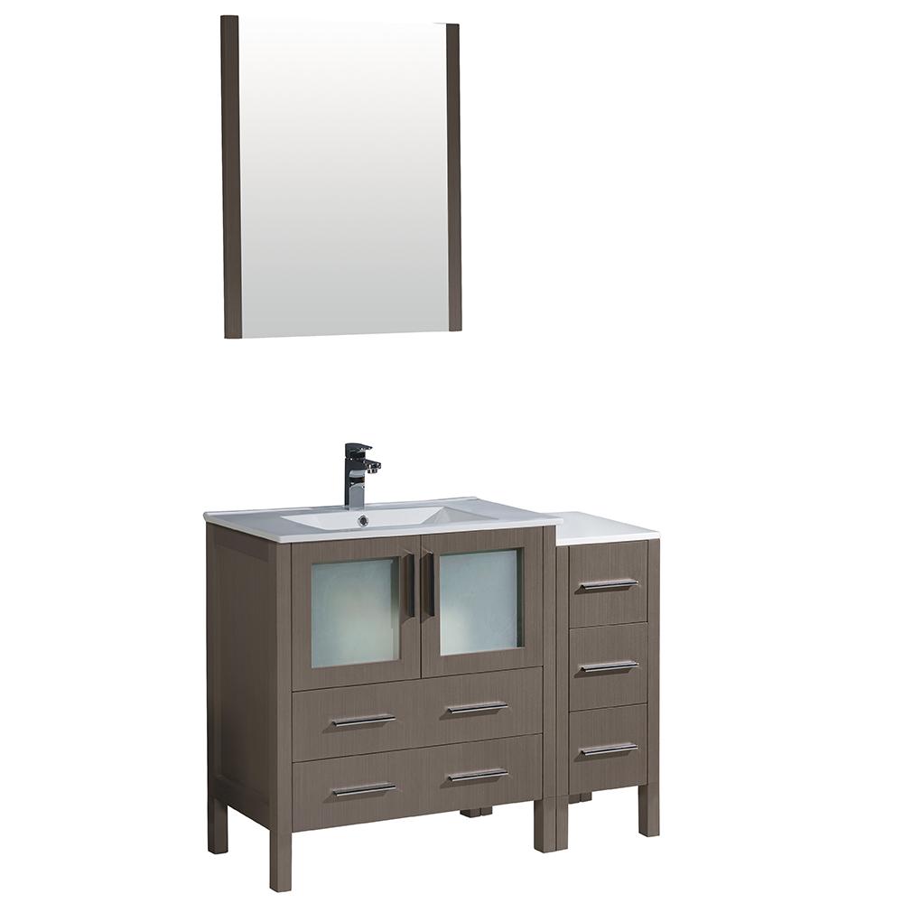 Fresca Torino 42" Gray Oak Modern Bathroom Vanity w/ Side Cabinet & Integrated Sink - Luxe Bathroom Vanities