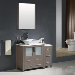 Fresca Torino 42" Gray Oak Modern Bathroom Vanity w/ Side Cabinet & Vessel Sink - Luxe Bathroom Vanities