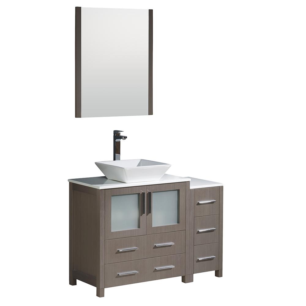 Fresca Torino 42" Gray Oak Modern Bathroom Vanity w/ Side Cabinet & Vessel Sink - Luxe Bathroom Vanities