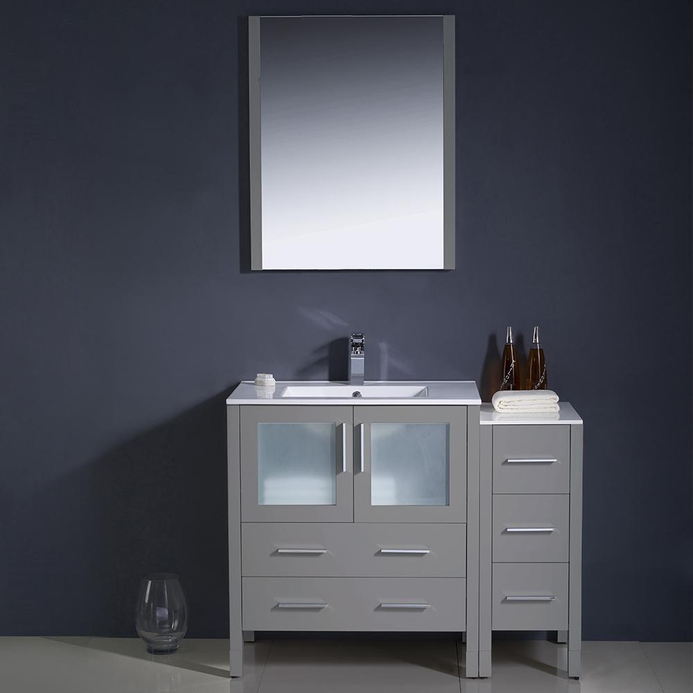 Fresca Torino 42" Gray Modern Bathroom Vanity w/ Side Cabinet & Integrated Sink - Luxe Bathroom Vanities