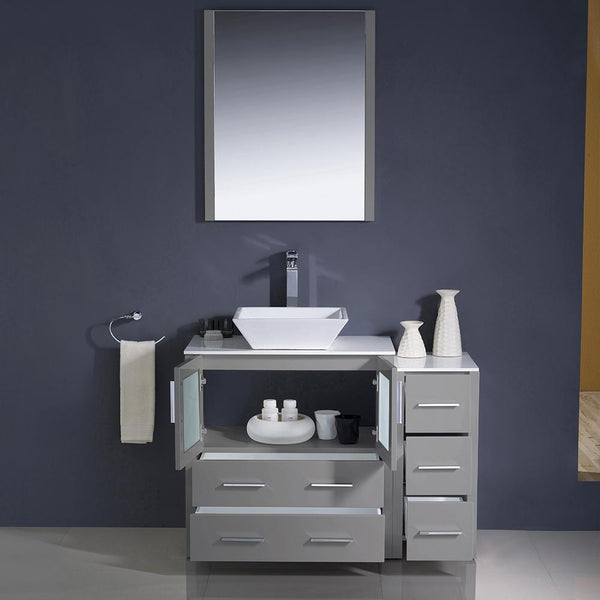 Fresca Torino 42" Gray Modern Bathroom Vanity w/ Side Cabinet & Vessel Sink - Luxe Bathroom Vanities