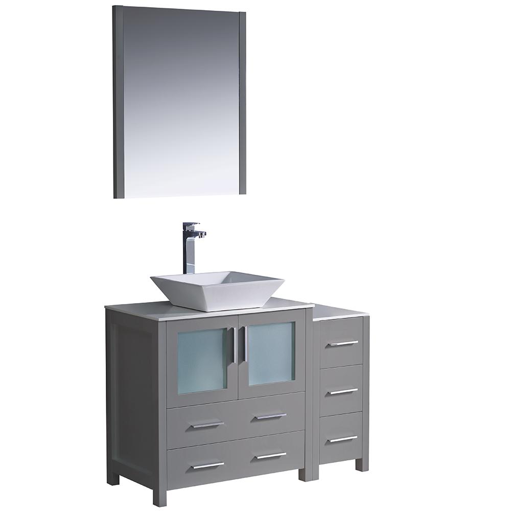 Fresca Torino 42" Gray Modern Bathroom Vanity w/ Side Cabinet & Vessel Sink - Luxe Bathroom Vanities
