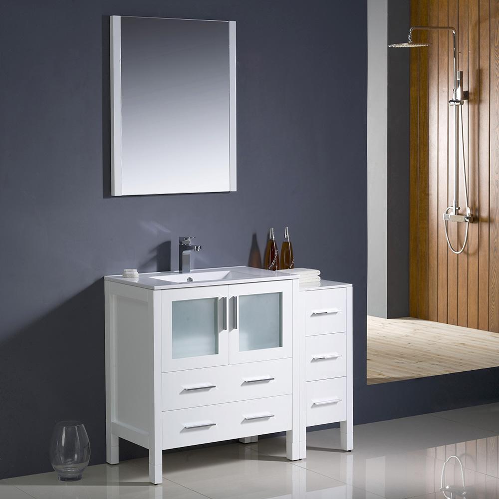 Fresca Torino 42" White Modern Bathroom Vanity w/ Side Cabinet & Integrated Sink - Luxe Bathroom Vanities