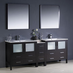 Fresca Torino 84" Espresso Modern Double Sink Bathroom Vanity w/ Side Cabinet & Integrated Sinks - Luxe Bathroom Vanities