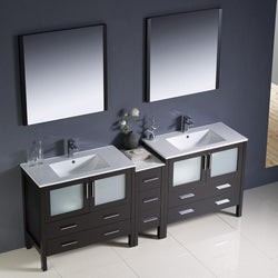 Fresca Torino 84" Espresso Modern Double Sink Bathroom Vanity w/ Side Cabinet & Integrated Sinks - Luxe Bathroom Vanities