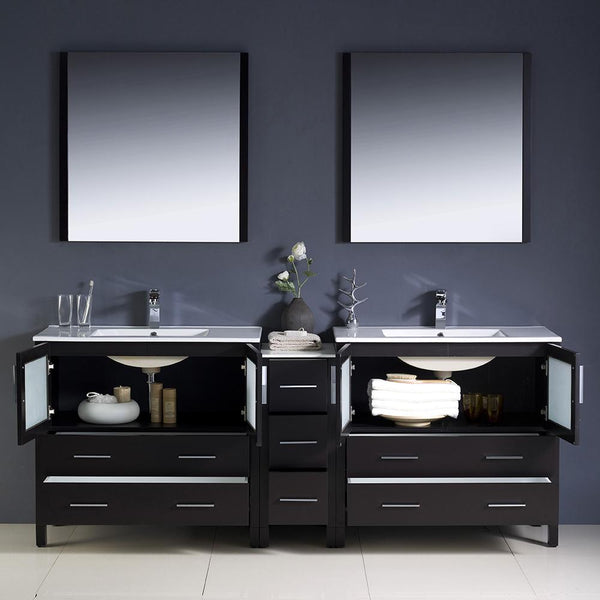 Fresca Torino 84" Espresso Modern Double Sink Bathroom Vanity w/ Side Cabinet & Integrated Sinks - Luxe Bathroom Vanities