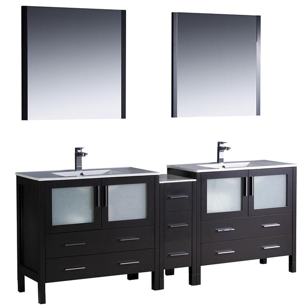 Fresca Torino 84" Espresso Modern Double Sink Bathroom Vanity w/ Side Cabinet & Integrated Sinks - Luxe Bathroom Vanities