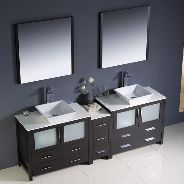 Fresca Torino 84" Espresso Modern Double Sink Bathroom Vanity w/ Side Cabinet & Vessel Sinks - Luxe Bathroom Vanities