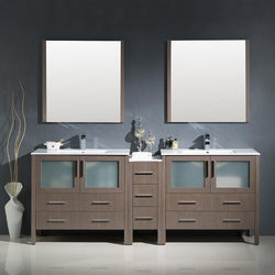 Fresca Torino 84" Gray Oak Modern Double Sink Bathroom Vanity w/ Side Cabinet & Integrated Sinks - Luxe Bathroom Vanities