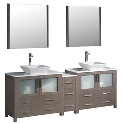 Fresca Torino 84" Gray Oak Modern Double Sink Bathroom Vanity w/ Side Cabinet & Vessel Sinks - Luxe Bathroom Vanities