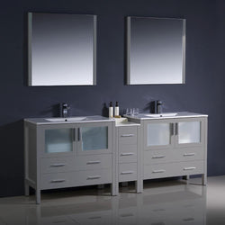 Fresca Torino 84" Gray Modern Double Sink Bathroom Vanity w/ Side Cabinet & Integrated Sinks - Luxe Bathroom Vanities