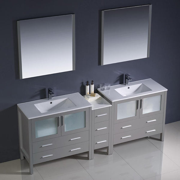 Fresca Torino 84" Gray Modern Double Sink Bathroom Vanity w/ Side Cabinet & Integrated Sinks - Luxe Bathroom Vanities