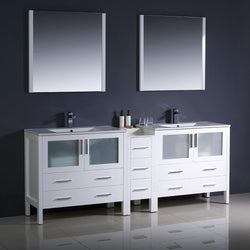 Fresca Torino 84" White Modern Double Sink Bathroom Vanity w/ Side Cabinet & Integrated Sinks - Luxe Bathroom Vanities