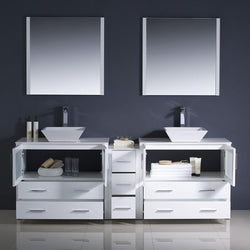 Fresca Torino 84" White Modern Double Sink Bathroom Vanity w/ Side Cabinet & Vessel Sinks - Luxe Bathroom Vanities