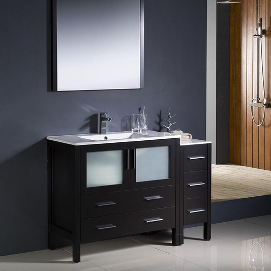 Fresca Torino 48" Espresso Modern Bathroom Vanity w/ Side Cabinet & Integrated Sink - Luxe Bathroom Vanities