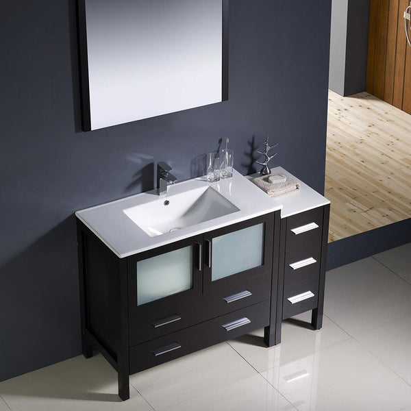 Fresca Torino 48" Espresso Modern Bathroom Vanity w/ Side Cabinet & Integrated Sink - Luxe Bathroom Vanities