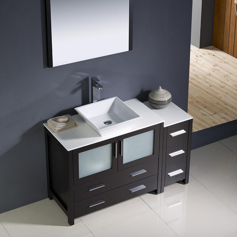 Fresca Torino 48" Espresso Modern Bathroom Vanity w/ Side Cabinet & Vessel Sink - Luxe Bathroom Vanities