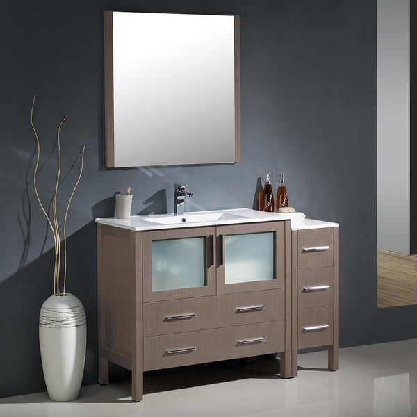 Fresca Torino 48" Gray Oak Modern Bathroom Vanity w/ Side Cabinet & Integrated Sink - Luxe Bathroom Vanities