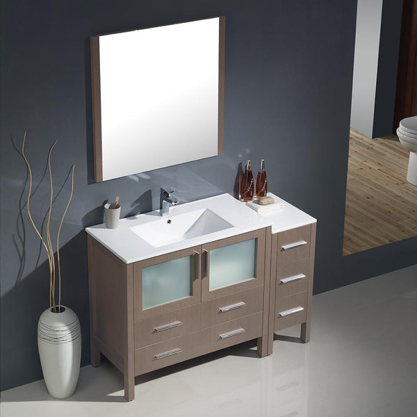 Fresca Torino 48" Gray Oak Modern Bathroom Vanity w/ Side Cabinet & Integrated Sink - Luxe Bathroom Vanities