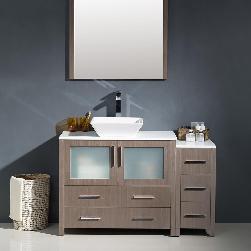 Fresca Torino 48" Gray Oak Modern Bathroom Vanity w/ Side Cabinet & Vessel Sink - Luxe Bathroom Vanities