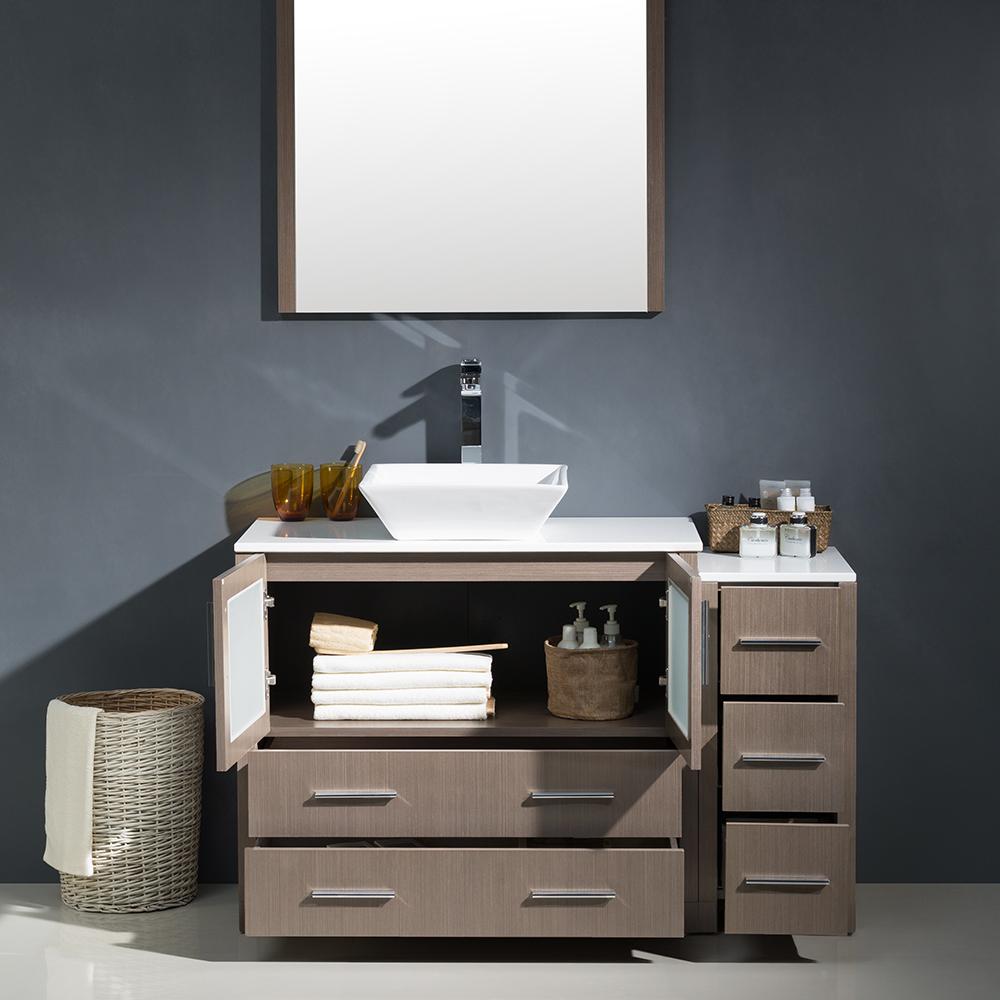Fresca Torino 48" Gray Oak Modern Bathroom Vanity w/ Side Cabinet & Vessel Sink - Luxe Bathroom Vanities