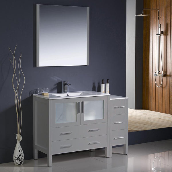 Fresca Torino 48" Gray Modern Bathroom Vanity w/ Side Cabinet & Integrated Sink - Luxe Bathroom Vanities