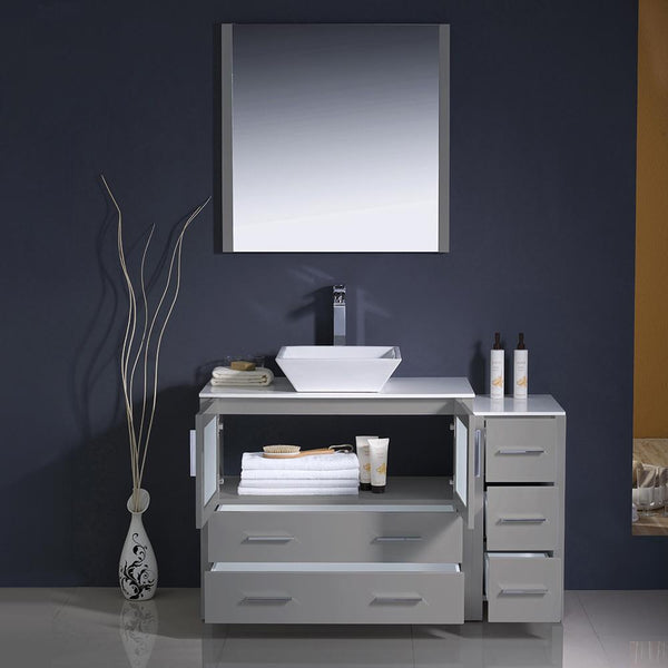 Fresca Torino 48" Gray Modern Bathroom Vanity w/ Side Cabinet & Vessel Sink - Luxe Bathroom Vanities
