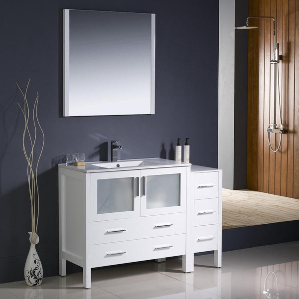Fresca Torino 48" White Modern Bathroom Vanity w/ Side Cabinet & Integrated Sink - Luxe Bathroom Vanities