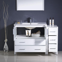 Fresca Torino 48" White Modern Bathroom Vanity w/ Side Cabinet & Integrated Sink - Luxe Bathroom Vanities