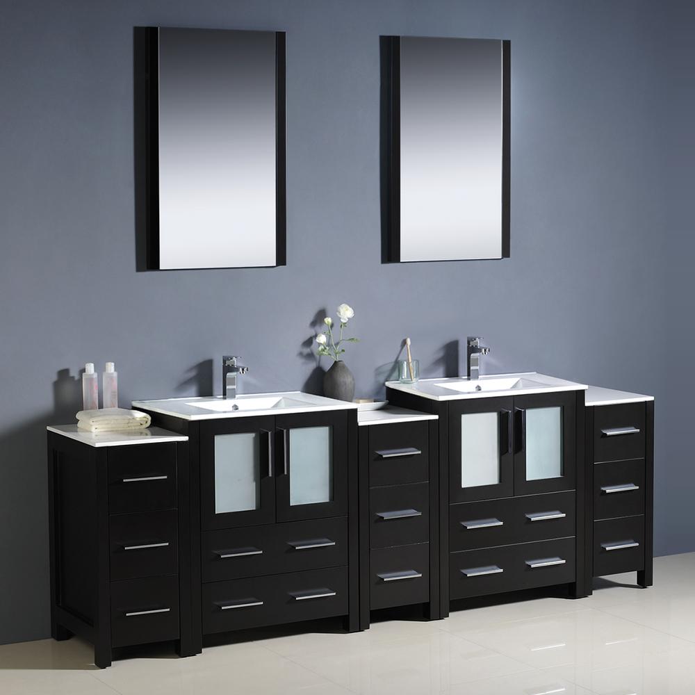 Fresca Torino 84" Espresso Modern Double Sink Bathroom Vanity w/ 3 Side Cabinets & Integrated Sinks - Luxe Bathroom Vanities