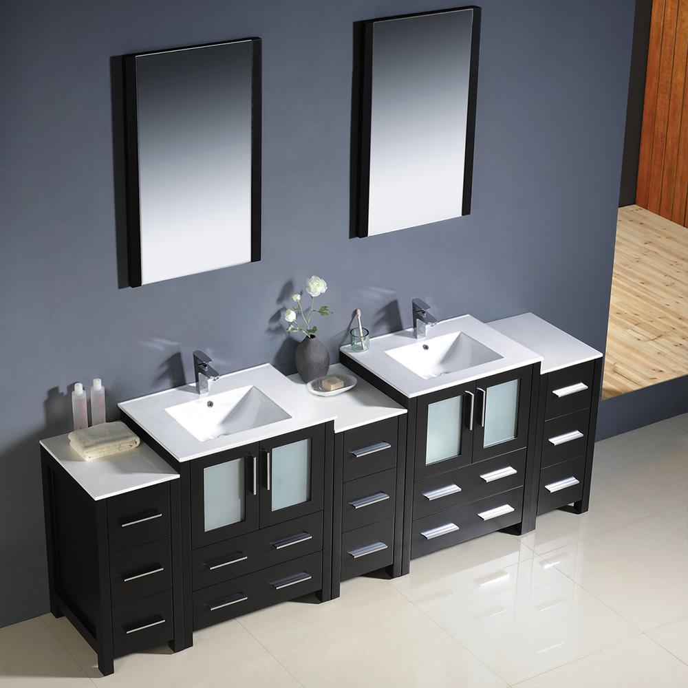 Fresca Torino 84" Espresso Modern Double Sink Bathroom Vanity w/ 3 Side Cabinets & Integrated Sinks - Luxe Bathroom Vanities