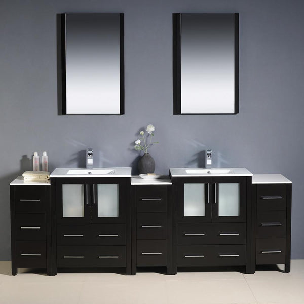 Fresca Torino 84" Espresso Modern Double Sink Bathroom Vanity w/ 3 Side Cabinets & Integrated Sinks - Luxe Bathroom Vanities