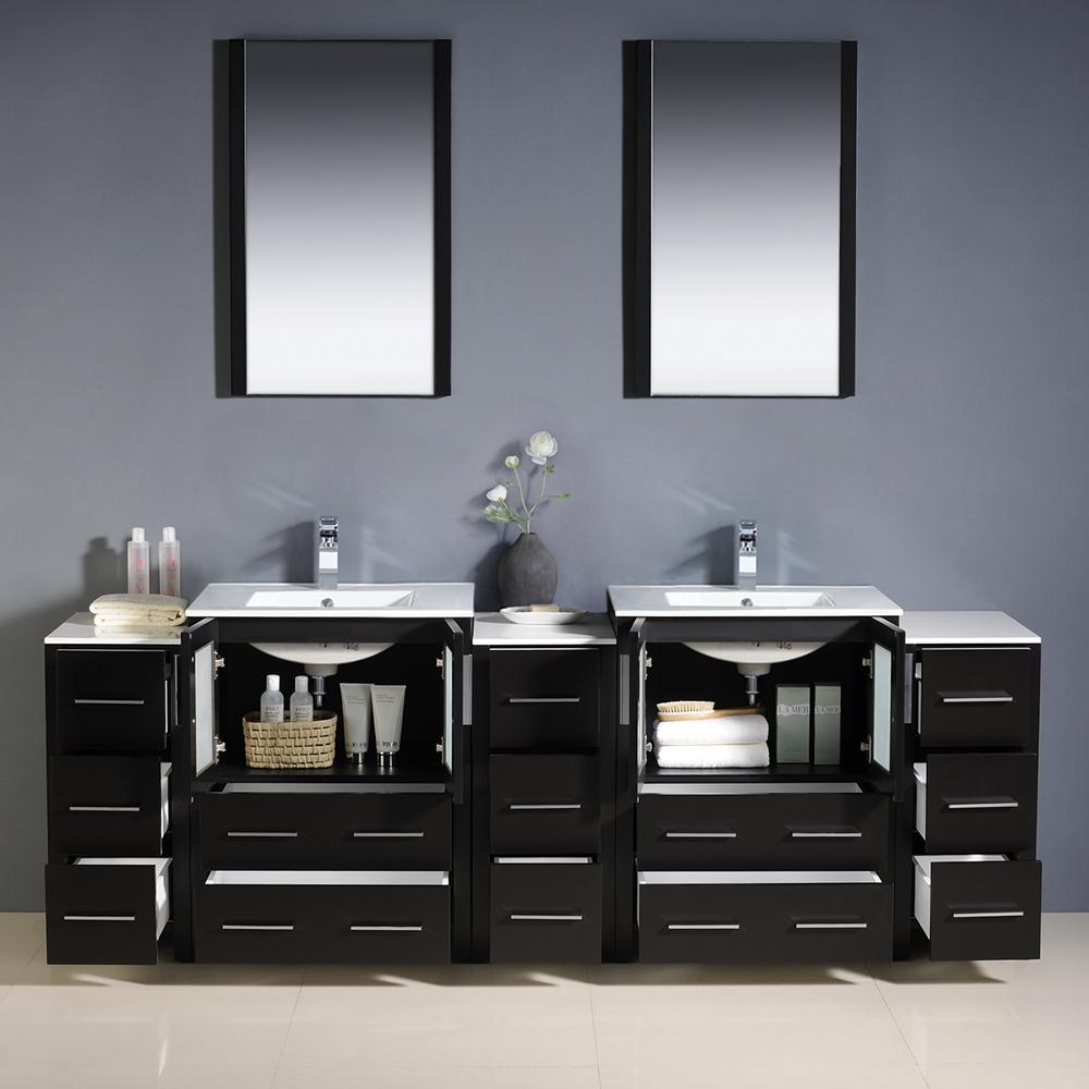 Fresca Torino 84" Espresso Modern Double Sink Bathroom Vanity w/ 3 Side Cabinets & Integrated Sinks - Luxe Bathroom Vanities