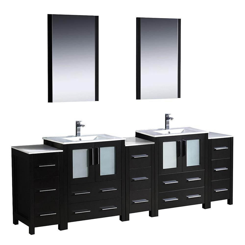 Fresca Torino 84" Espresso Modern Double Sink Bathroom Vanity w/ 3 Side Cabinets & Integrated Sinks - Luxe Bathroom Vanities