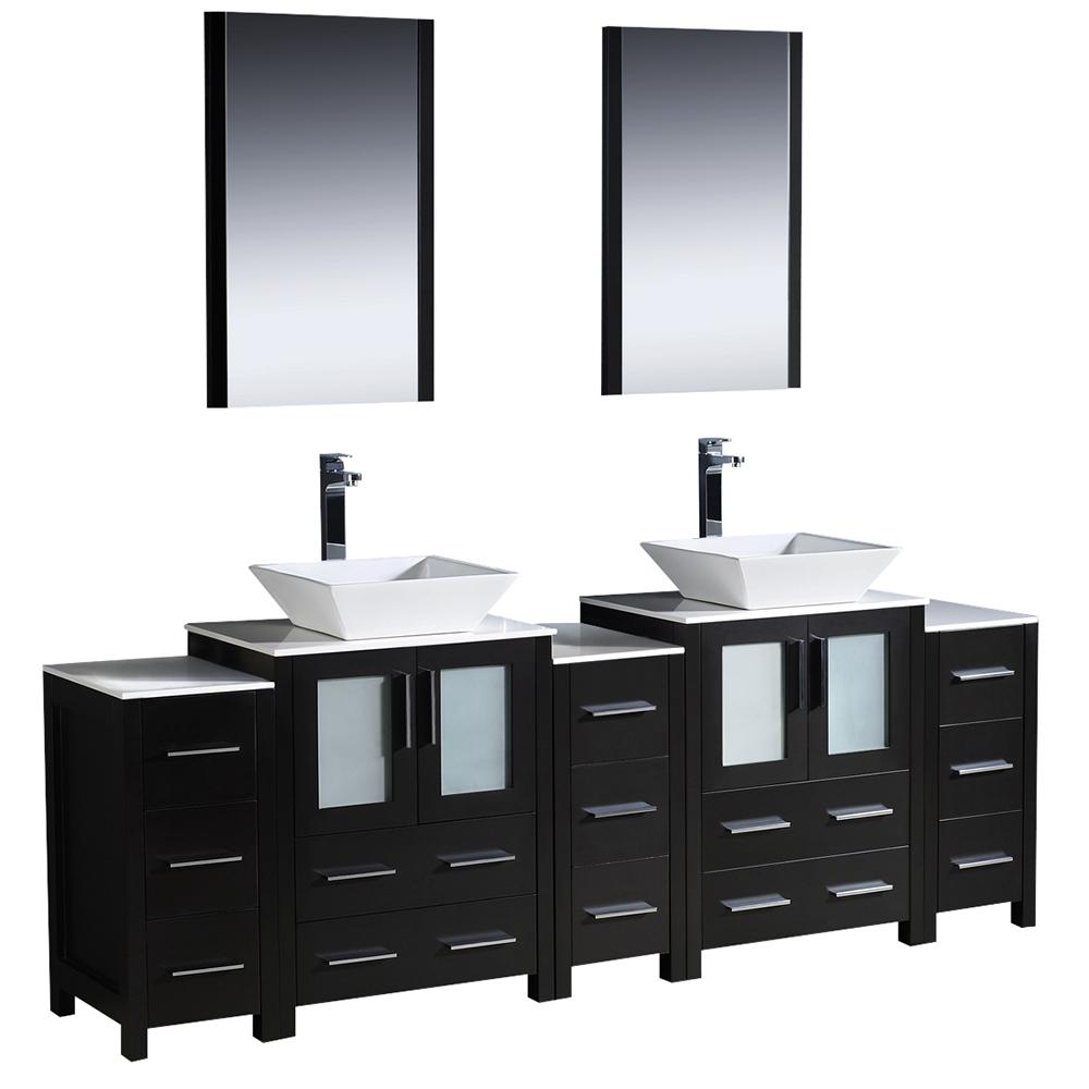 Fresca Torino 84" Espresso Modern Double Sink Bathroom Vanity w/ 3 Side Cabinets & Vessel Sinks - Luxe Bathroom Vanities