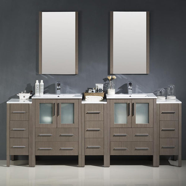 Fresca Torino 84" Gray Oak Modern Double Sink Bathroom Vanity w/ 3 Side Cabinets & Integrated Sinks - Luxe Bathroom Vanities