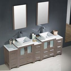 Fresca Torino 84" Gray Oak Modern Double Sink Bathroom Vanity w/ 3 Side Cabinets & Vessel Sinks - Luxe Bathroom Vanities