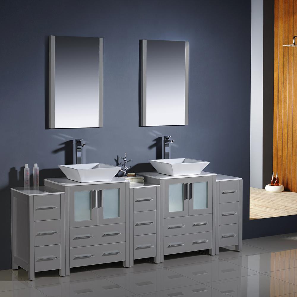 Fresca Torino 84" Gray Modern Double Sink Bathroom Vanity w/ 3 Side Cabinets & Vessel Sinks - Luxe Bathroom Vanities