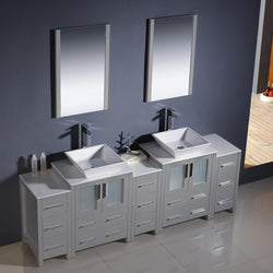 Fresca Torino 84" Gray Modern Double Sink Bathroom Vanity w/ 3 Side Cabinets & Vessel Sinks - Luxe Bathroom Vanities