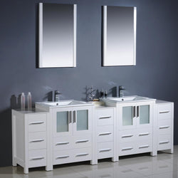 Fresca Torino 84" White Modern Double Sink Bathroom Vanity w/ 3 Side Cabinets & Integrated Sinks - Luxe Bathroom Vanities