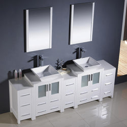 Fresca Torino 84" White Modern Double Sink Bathroom Vanity w/ 3 Side Cabinets & Vessel Sinks - Luxe Bathroom Vanities