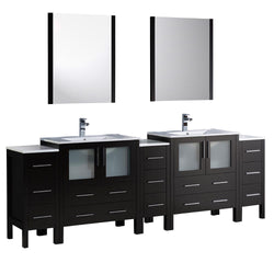 Fresca Torino 96" Espresso Modern Double Sink Bathroom Vanity w/ 3 Side Cabinets & Integrated Sinks - Luxe Bathroom Vanities