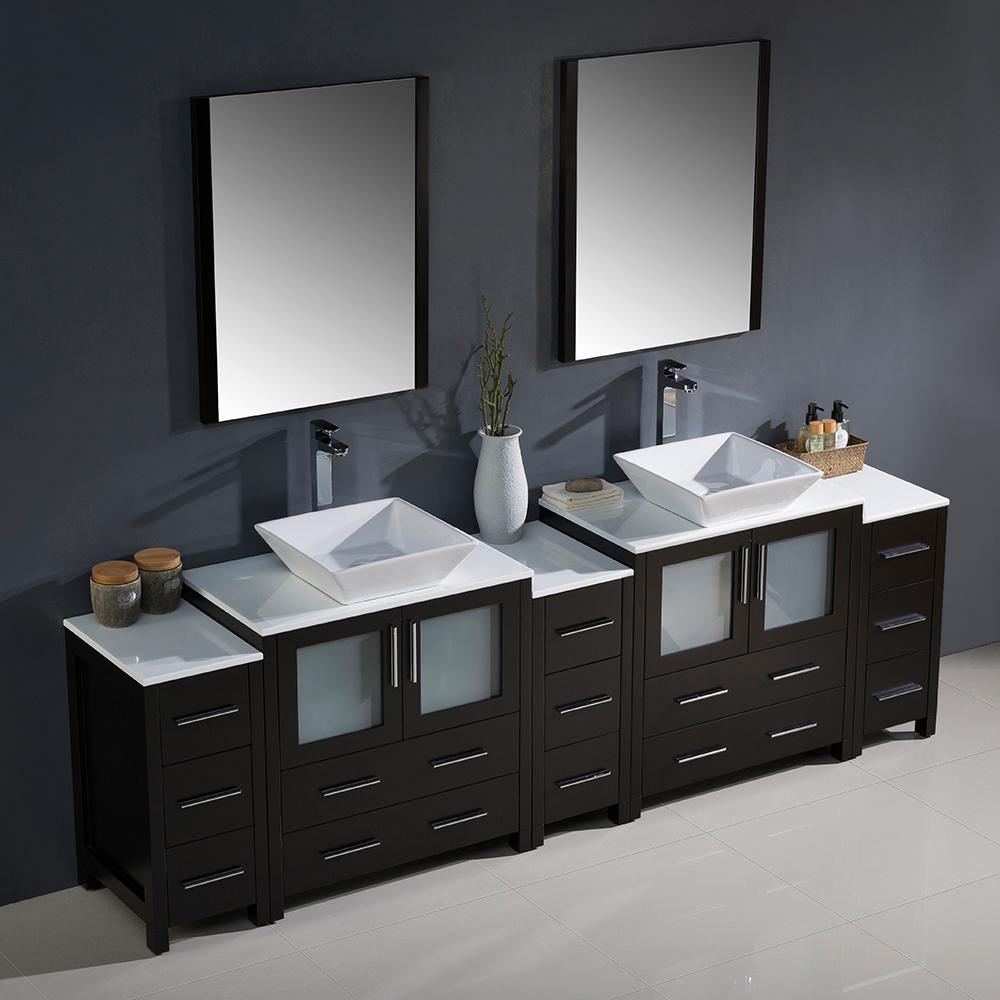 Fresca Torino 96" Espresso Modern Double Sink Bathroom Vanity w/ 3 Side Cabinets & Vessel Sinks - Luxe Bathroom Vanities