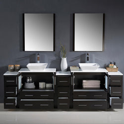 Fresca Torino 96" Espresso Modern Double Sink Bathroom Vanity w/ 3 Side Cabinets & Vessel Sinks - Luxe Bathroom Vanities