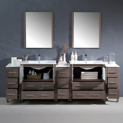 Fresca Torino 96" Gray Oak Modern Double Sink Bathroom Vanity w/ 3 Side Cabinets & Integrated Sinks - Luxe Bathroom Vanities